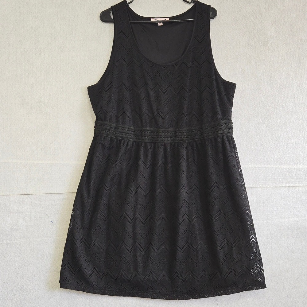 Extra Touch Black Chevron Lace Sleeveless Dress Plus Size 3X Fit Flare B388